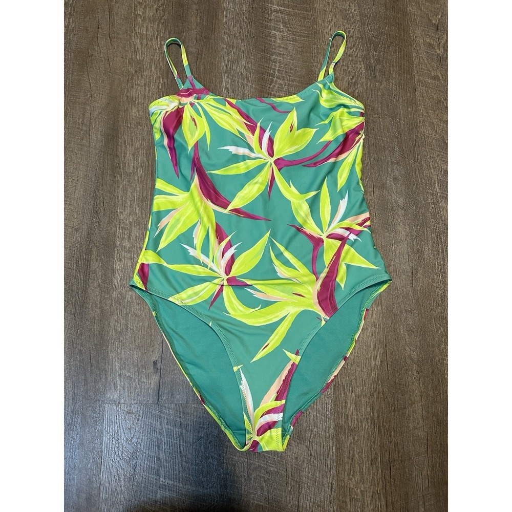 Old Navy Tie Back Green One Piece Cami‎ Swimsuit Tropic Days L Large